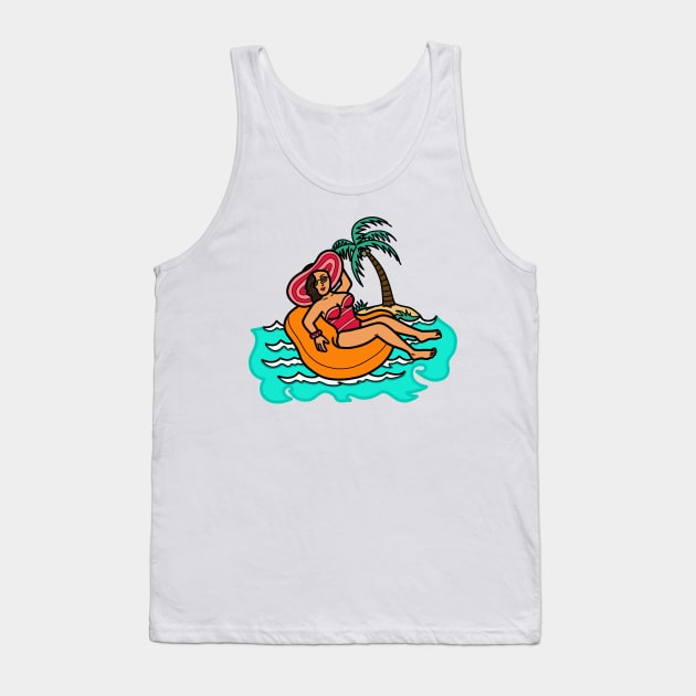 Young female woman in floatie beach summer tropical island Tank Top by Nalidsa